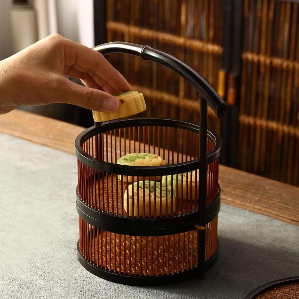 Bamboo Basket Picnic Portable Serving Handmade Food Storage Container for Pastry
