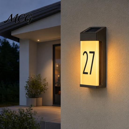 Solar House Number Light Light, Power with High-Efficiency Panels, Intelligent Automatic Address Frosted Glass LED Waterproof Outdoor Sign Powered