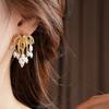 Irregular Metal Flower Earrings Vintage Exaggerated Earrings Pearl Tassel Earrings  Women