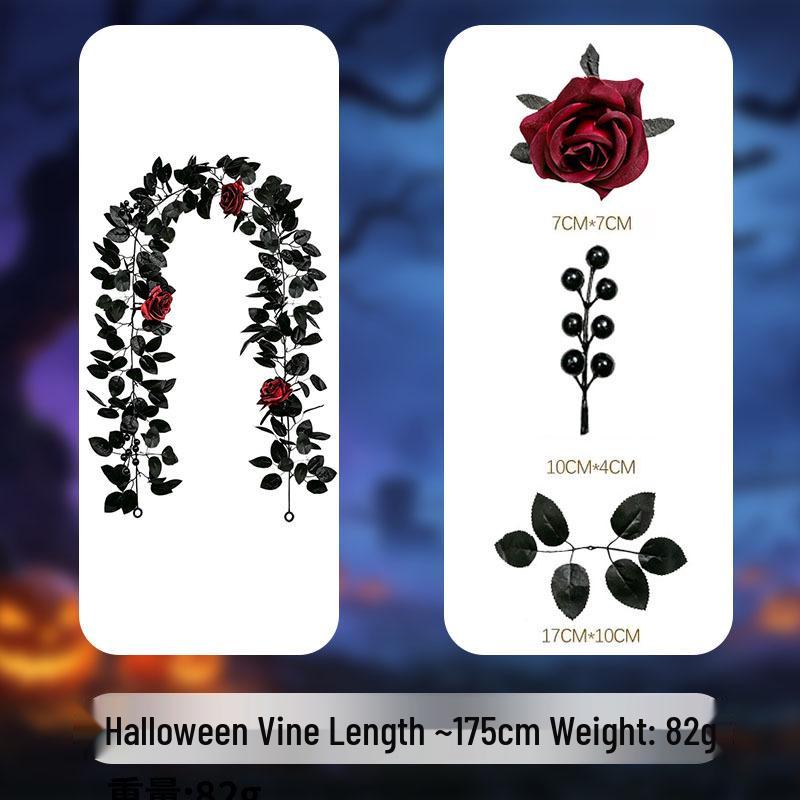 Halloween Black Pumpkin Rose & Maple Leaf Vine for Thanksgiving & Outdoor Decor