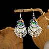 Peacock Tassel Earrings with Hollow Leaf Design in Retro Ethnic Style Imitation Silver for Women