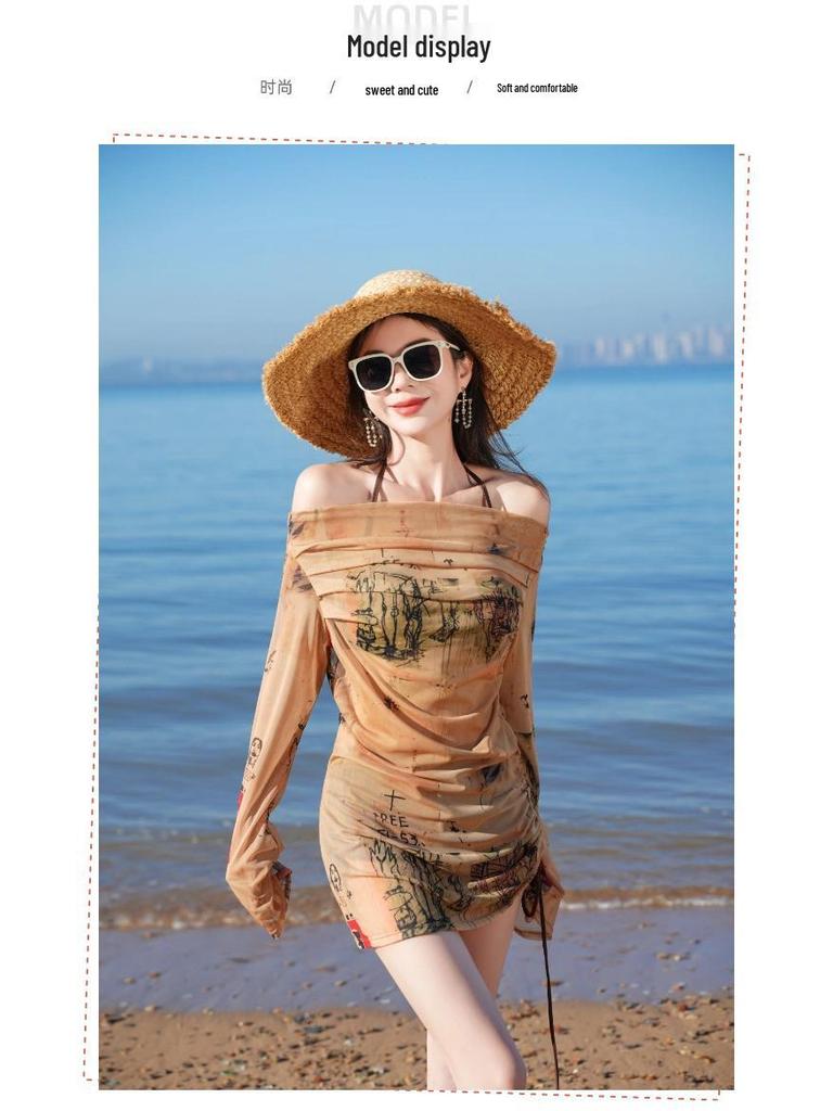 Women's Sexy Tummy Control Three-Piece Bikini Set for Seaside and Hot Springs