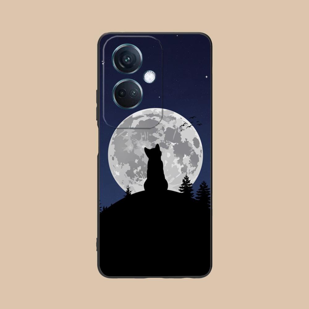 Luna Moon Cat Mobile Phone Case for OPPO Reno 14 13 12 11 10 9 8 7 6 5 F T Pro 5G Colorful Printing Cover Cover Pretty Luxury