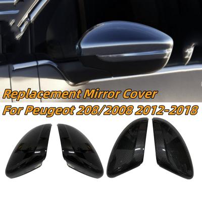 2 Stück Schwarz/Carbon-Look Ersatz Auto Seitentür Rückspiegelabdeckungen Zierleisten Für Peugeot 208 / 2008 2012-2018 Rückspiegelgehäuse