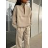 Women's Loose Fit Tracksuit Half Zip Collar Long Sleeve Sweatshirt Elastic Waist Sweatpants Two Piece Matching Set