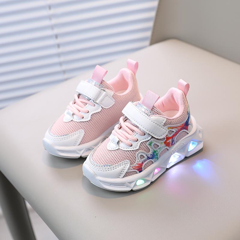 

Детская обувь со светодиодной подсветкой, детские светящиеся кроссовки для бега с подсветкой для мальчиков, детские кроссовки из дышащей сетки 25 розовый
