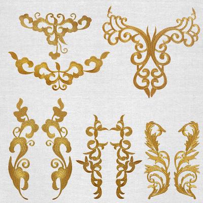 Gold Embroidered Applique Flower Lace Iron On Patch DIY Crafts Collar Wedding Dress Clothes Decor Patches Sewing Supplies