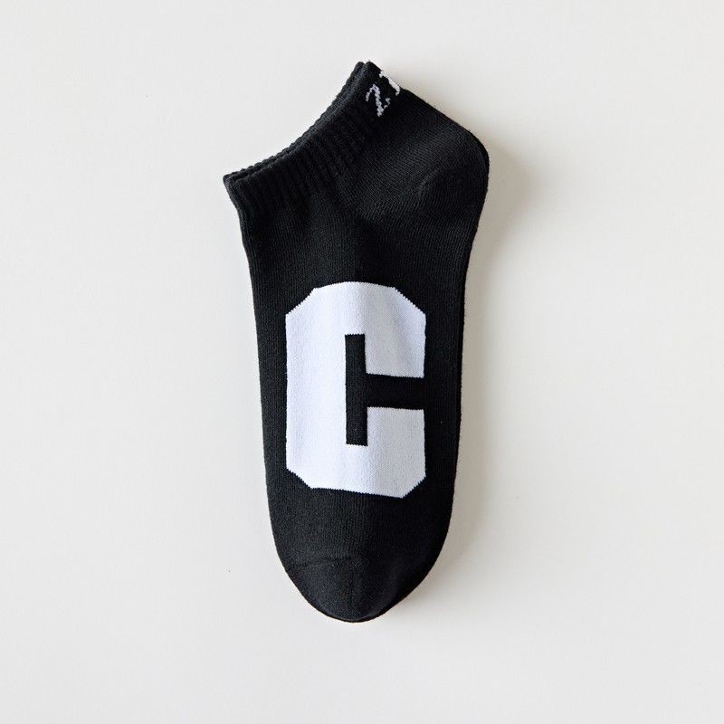 Men's and Women's Short Socks, Summer Thin, Breathable and Trendy Black and White Lettered Boat Socks, Low-top Shallow-mouth Boat Socks