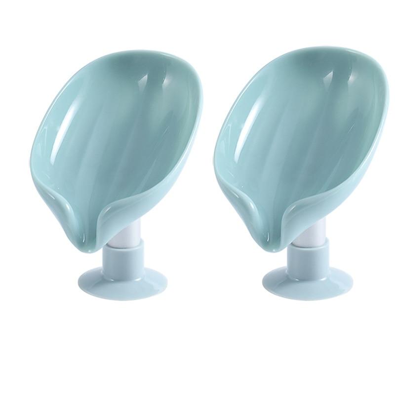 2PCS Suction Cup Soap Dish For Bathroom Shower Portable Leaf Soap Holder Plastic Sponge Tray For Kitchen Bathroom Accessories