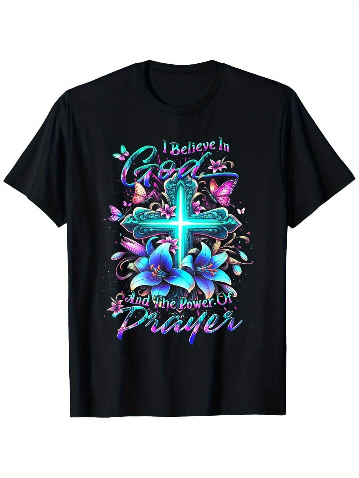 Inspirational Prayer T-Shirt with I Believe in God & I Believe in Design - 100 S