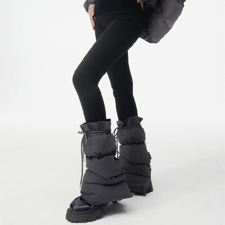 Winter Warme Puffer-Beinwärmer mit Kordelzugverstellung Lockerer Stiefelüberzug Modische Beinüberzüge Kniehohe Socken
