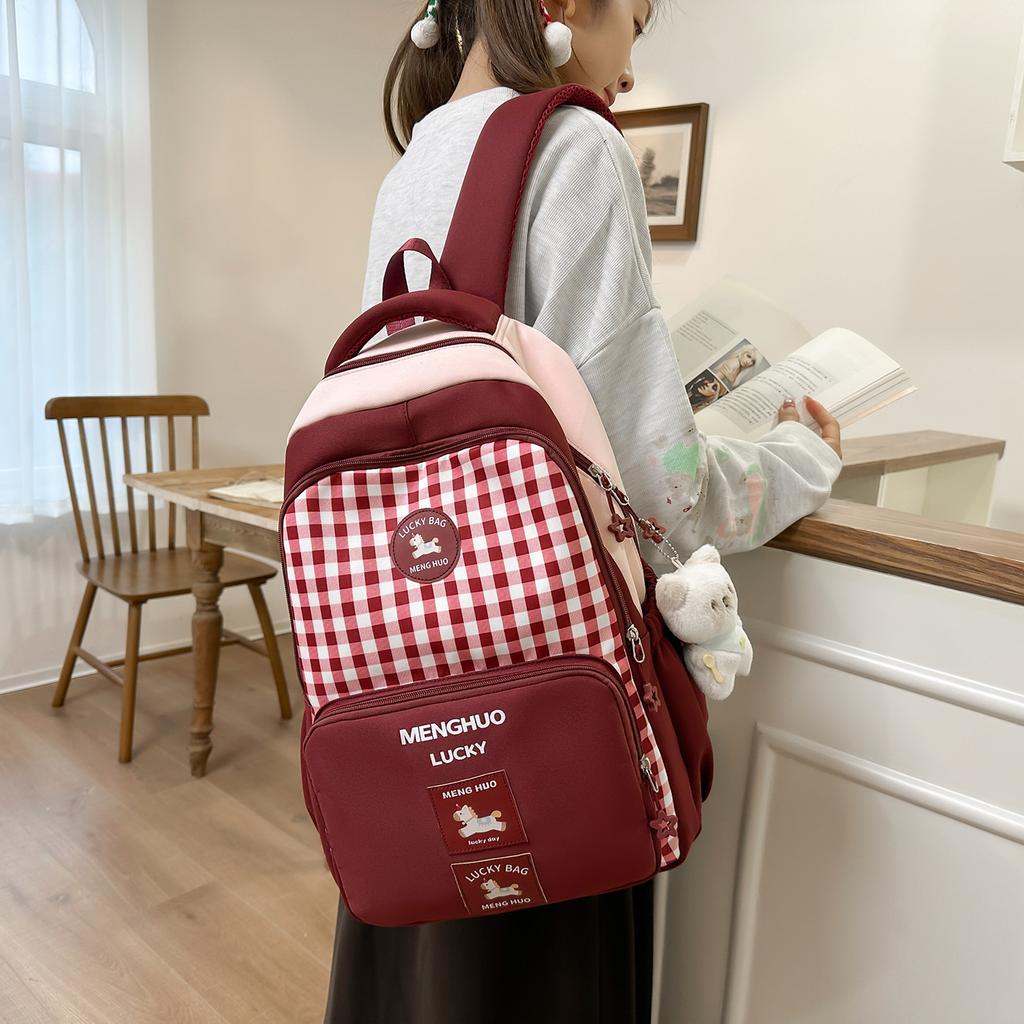 Schoolbag new Japanese cartoon plaid backpack cute Ruiying soft girl girl backpack commuter versatile student schoolbag