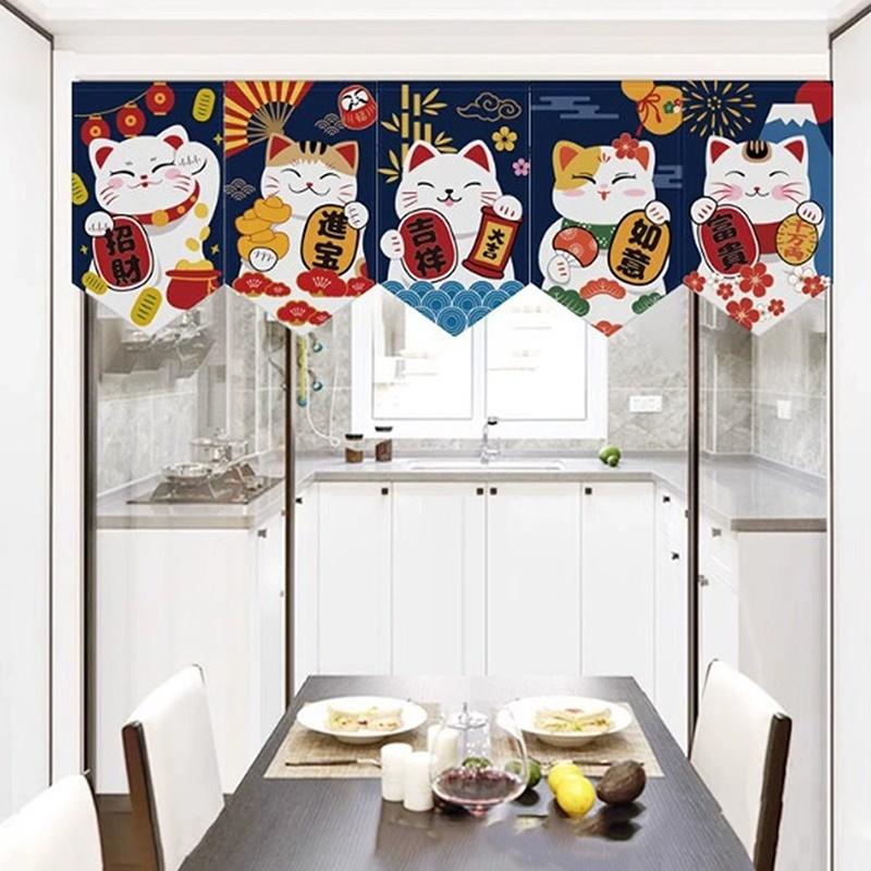 Cartoon Cat Triangle Flag Curtain Noren Partition Flag Kitchen Short Door Curtain Restaurant Kitchen Decoration Hanging Curtain