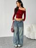European Hot Girl Rhinestone Off-Shoulder Long Sleeve Knit T-Shirt - 2025 Spring Slim Fit Top