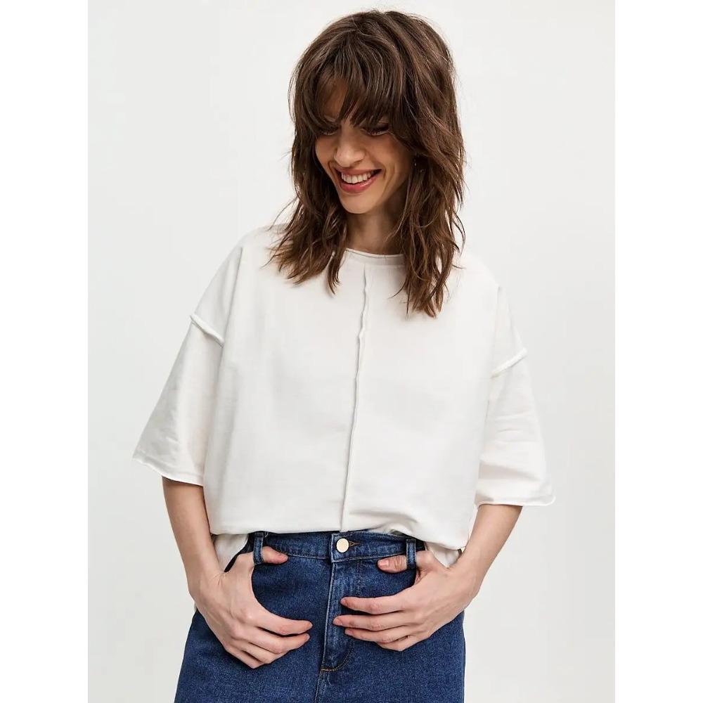 

Hirsionsan летние повседневные свободные футболки женские 100% хлопок розовые свободные футболки 2025 новые повседневные однотонные женские эстетичные топы с круглым вырезом S/M белый