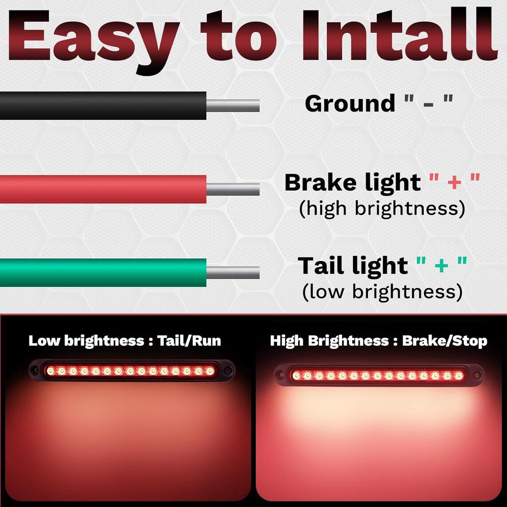 2 PCS Led Trailer Tail Light Bar, 10 Inch 15 Red Led Brake Lights Strip Assembly, IP67 Waterproof Trailer Light Kit For Golf Cart, For Marine Boats