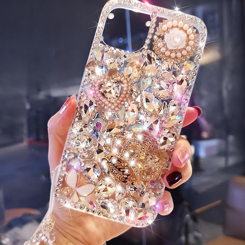 Glitter Strass Mobilskal För iPhone 17 16 15 14 13 12 11 Pro Max Air mini 16e 8 7 Plus X XS XR, Bling Kristall Krona Fjäril Pärla Blomma Design