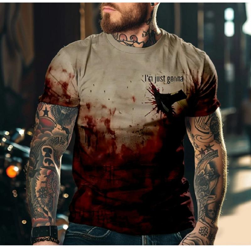 Horror T-Shirt For Men 3D Blood Print Men T-shirt Summer Short Sleeved Tee Male Pullover Tops Casual Spoof Clothing