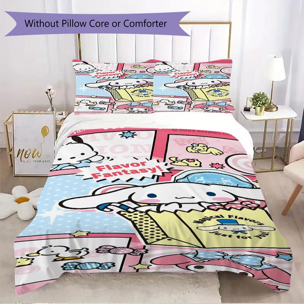 

Lovely Cinnamoroll Theme 3PCS Bedding Set Fashion Anime Pattern Bed Linen Soft Comfortable Duvet Cover Set For Home Dorm Bedroom 135x200cm
