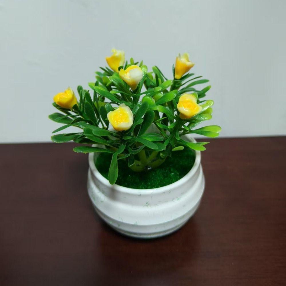 New 6 Colors Artificial Potted Plant 8*11cm Plastic Simulated Tree Ornaments Bonsai Flowers Pot