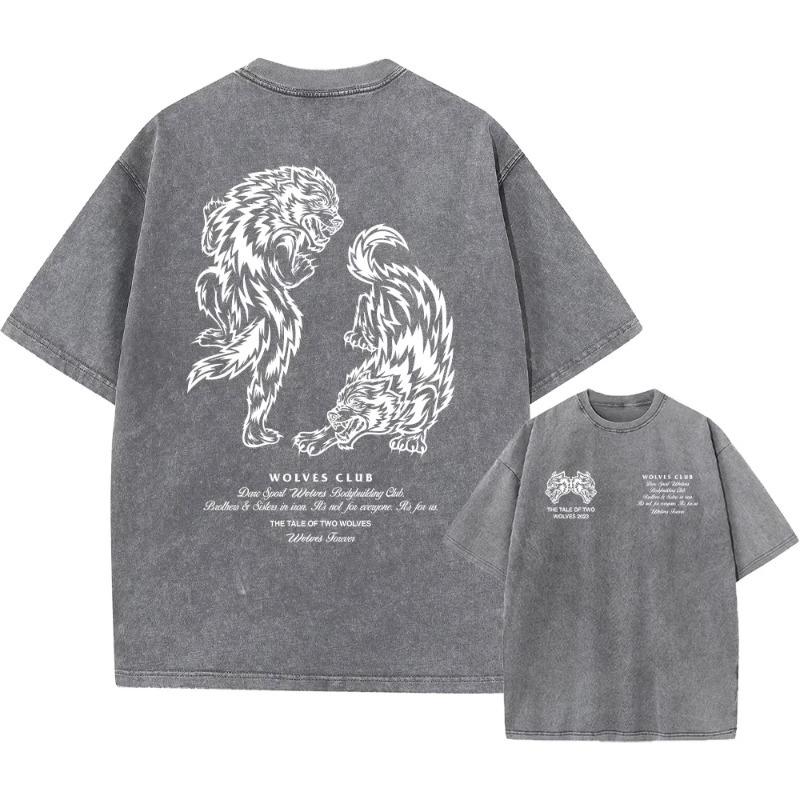Men's Harajuku Casual Cotton Short Sleeve Washed T-Shirt Vintage Printed Street Hip Hop Retro Punk T Shirt Acid Wash TShirts Top