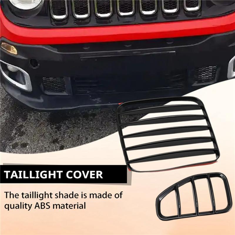 Precise Tail Light Lamp Covers Blinds ABS Rear Taillight Guard For Jeep Renegade 2016 2017 2018 2019 2020 2021, Black