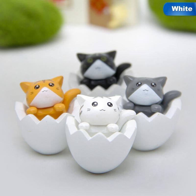 

4 шт. Милый кот в яичной скорлупе, поделки, скульптура, мох, миниатюрный ландшафт, цветочный горшок, садовые украшения своими руками белый