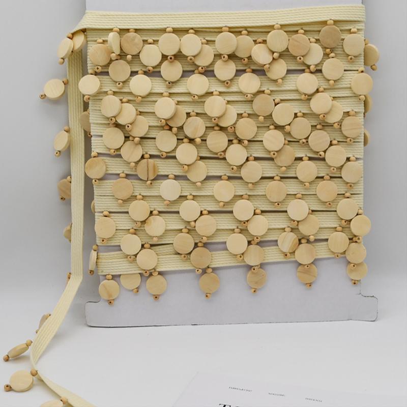 3/6M Japanese Style Wood Bead Pendant Tassel Fringe Lace Trim Edge Diy Upholstery Chandelier Tablecloth Curtain Decor Accessory