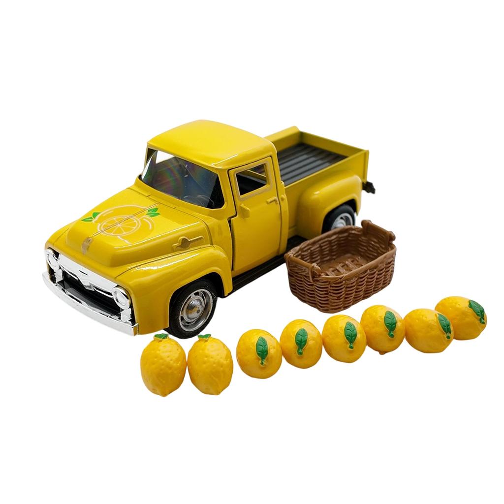 Vintage Yellow Pickup Truck Resin Figurine Alloy Car Desktop Decoration