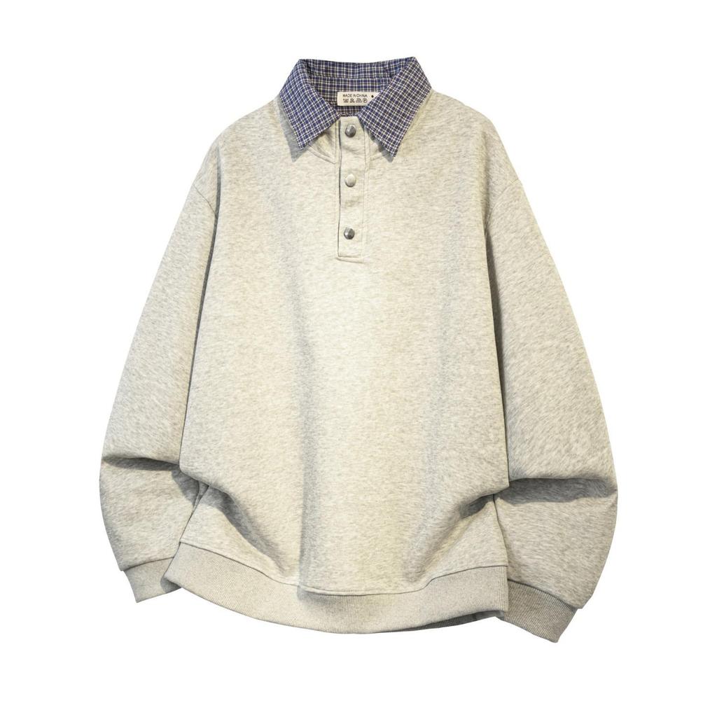 Men's Two-in-One Patchwork Color Block Hoodie, 2025 Spring/Autumn Trend, Loose Long Sleeve Plaid T-Shirt