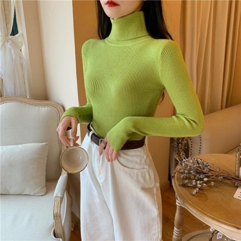 Autumn Winter Thick Sweater Women Knitted Ribbed Pullover Sweater Long Sleeve Turtleneck Slim Jumper Soft Warm Pull Femme