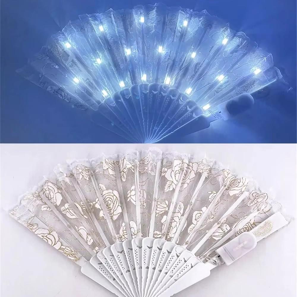 Glowing Lace Rose Fan Light Up Glow In The Dark Night Party Luminous LED Fan For Girls Ladies Women Dancing Music Performance