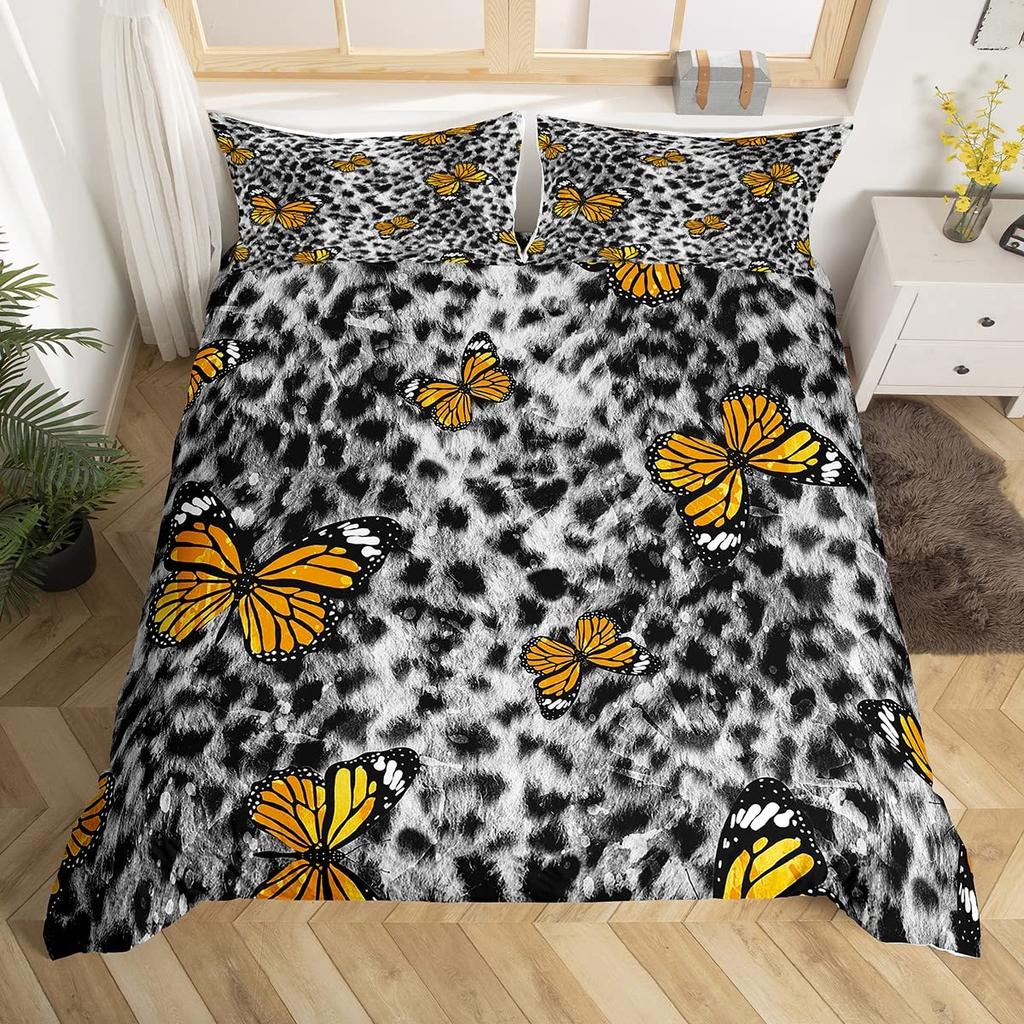 Gepardmønster King Queen Sengetøy Sett Sommerfugl Dynetrekk Dyrepels Dynetrekk Jungel Dyreliv Hud Polyester Dynetrekk