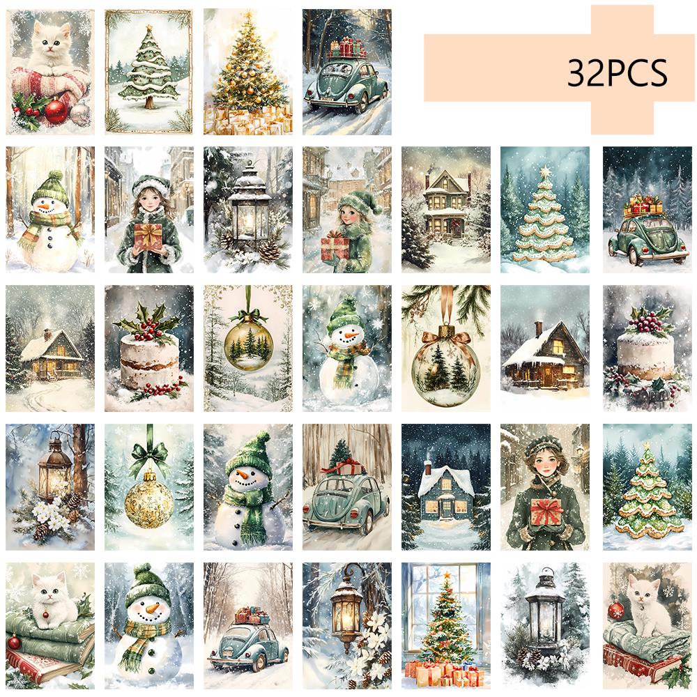 

32pcs, Vintage Christmas Postcard, Green, Birthday/Anniversary Gift, Collectible, Suitable for Gift Giving, Can be Mailed.
