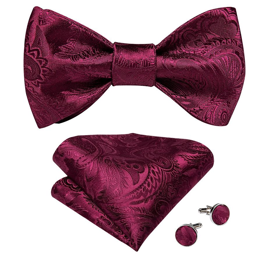 Wedding Bowtie Set for Men Adjustable Self Tied Bowtie Paisley Silk Bowtie Hanky Cufflink Set Dibangu
