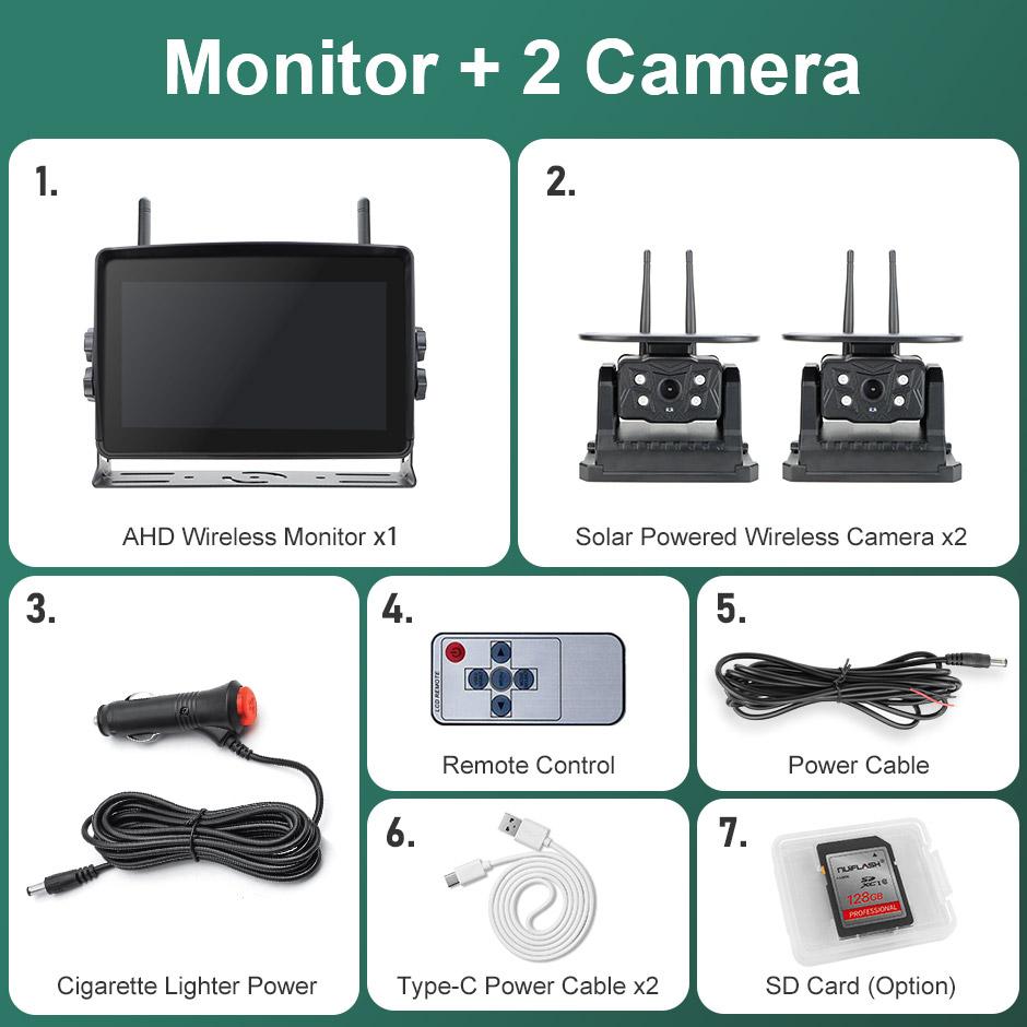 Solar Energy 7'' DVR Recording Monitor Wireless Touch Screen Reverse Backup Camera Dual Antenna For Camper/Truck/Trailer/RVs/Bus