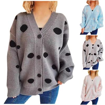 Fall And Winter New Large Polka Dot Knitted Cardigan V-neck Single-breasted Sweater Jacket For Women