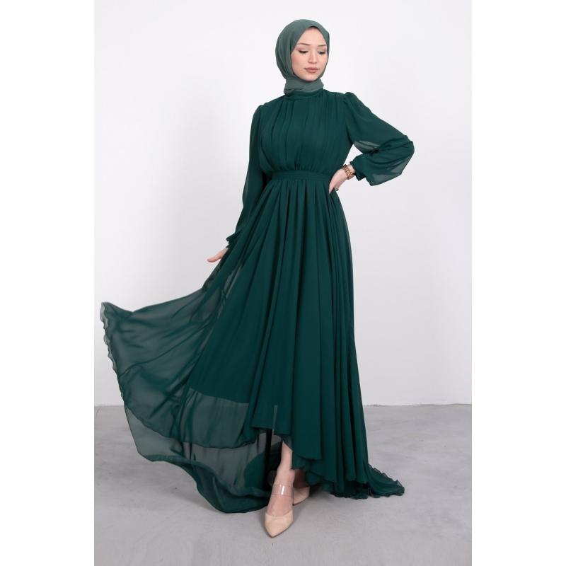 Hijab Dress Venus Tailed Crew Neck Pleated Front Back Asymmetrical Chiffon  Wedding Prom Celebration Dress Evening Dress  buy at low prices in the  Joom online store