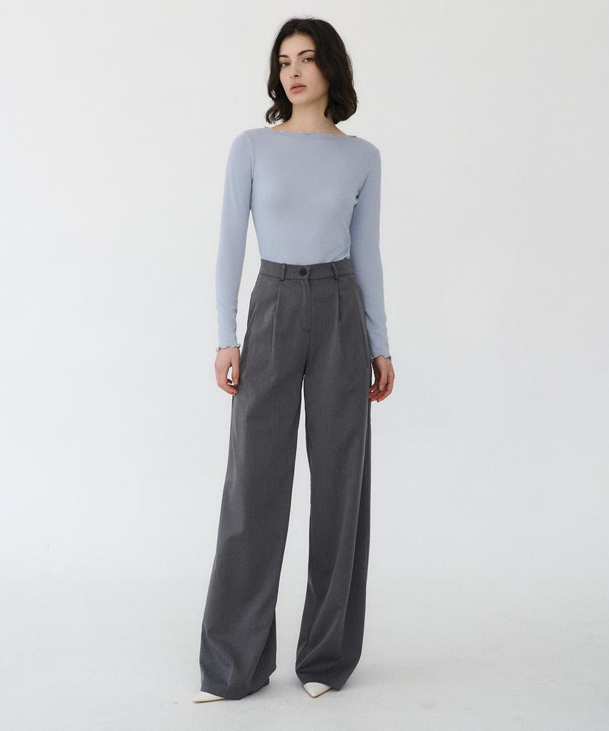 BIBYSEOB Double-Pleat Wide Slacks Charcoal [T51]