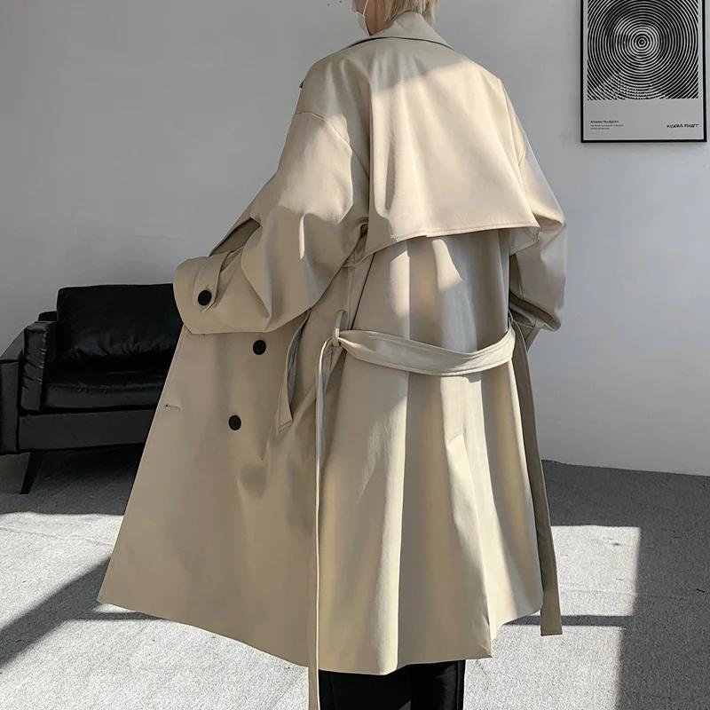 Abrigo de Trinchera de Longitud Media para Hombre Otoño Ropa de Calle para Hombre Cortavientos Gabardina para Hombre Chaquetas de Color Sólido Casual de Negocios Abrigo Largo Holgado