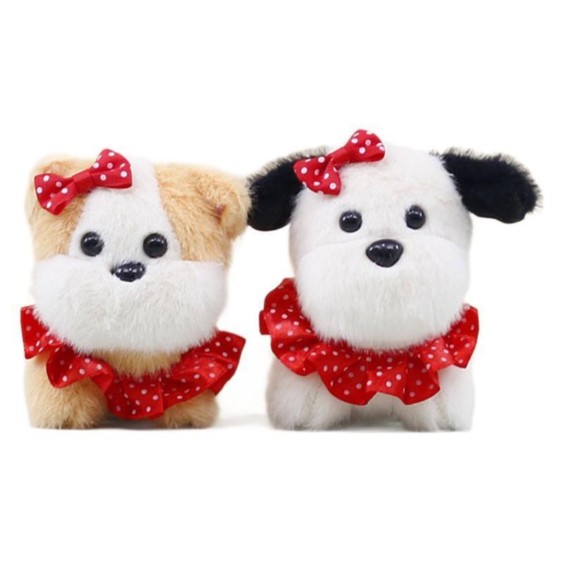 Cartoon Lovely Dog Keychain Plush Toy With Soft Fabric And Adorable Bow Detail