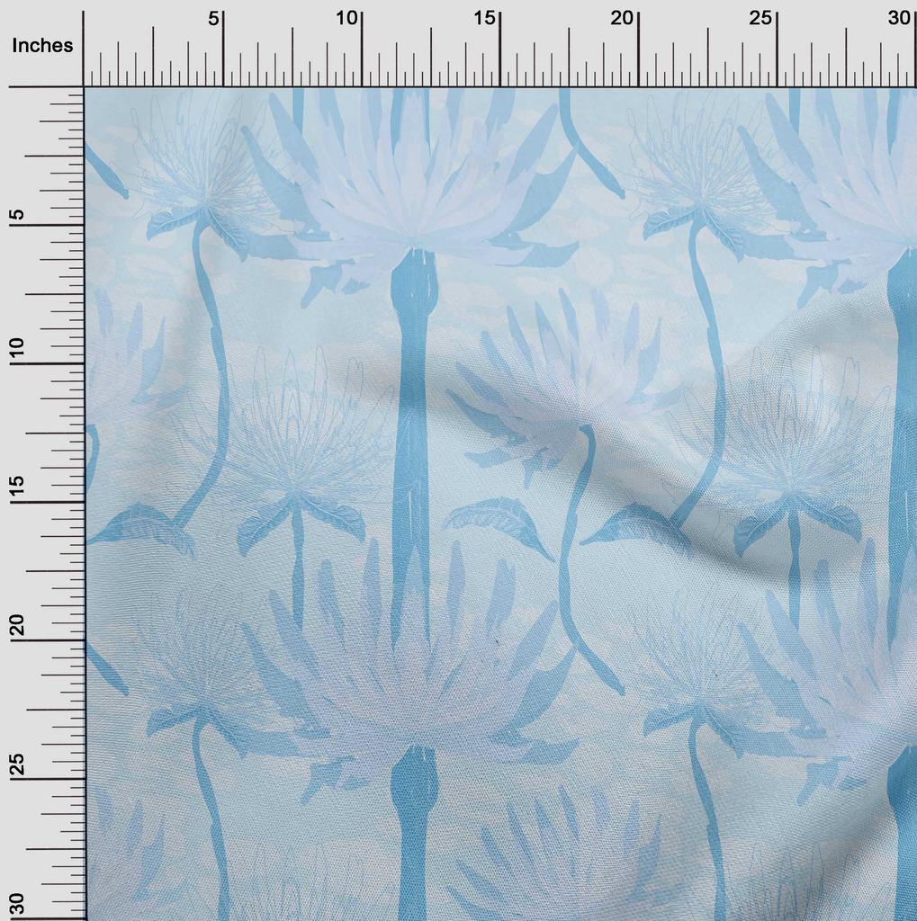 oneOone Cotton Flex Light Blue Fabric Tropical Plants Fabric For Sewing Printed Craft Fabric By The Yard 40 Inch
