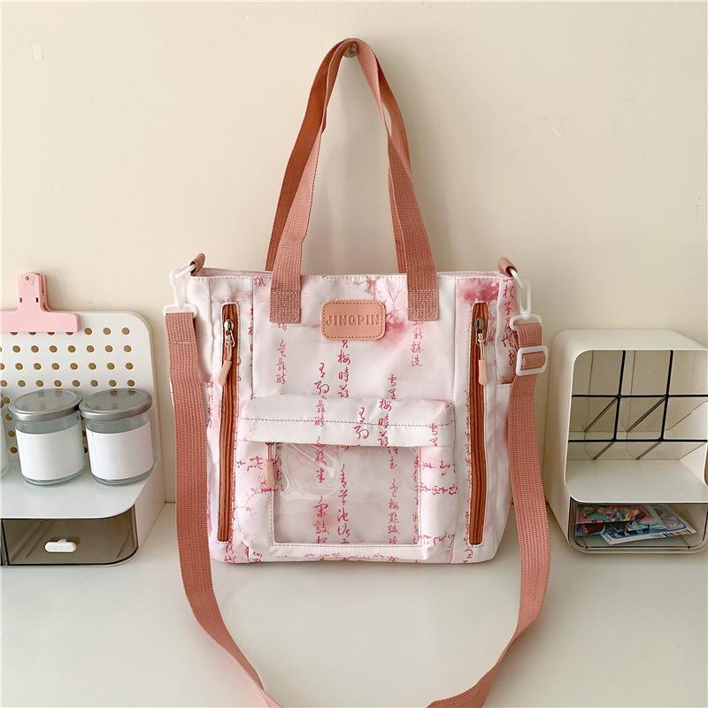

Large Capacity Multi-pocket Shoulder Bags for Women Chinese Style Adjustable Crossbody Tote Student Transparent Display Ita Bag рожевий