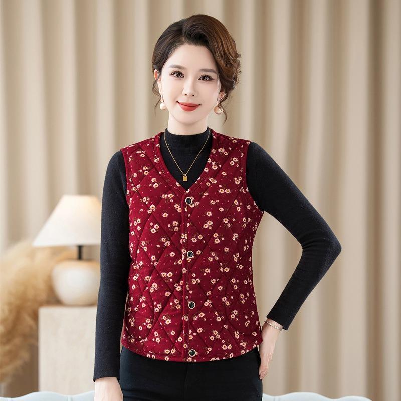 Kwiatowa kamizelka damska jesień i zima ciepła kamizelka do noszenia wewnątrz i na zewnątrz kamizelka podszewka