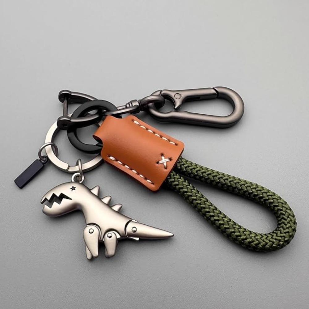 New Leather Dinosaur Keychain Durable Aluminum Alloy Dinosaur Keyring Jewelry Accessories Hand-Woven Handbag Keychain Women Men
