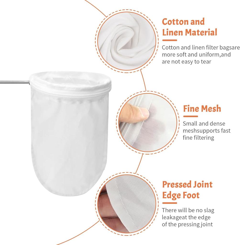 Wiederverwendbare Filterbeutel mit Reißverschluss, Stahlring, Siebfilterbeutel für die Küche, Nussmilch, Kaffee, Tee, Fruchtsaft, Käse, Suppe, Joghurt