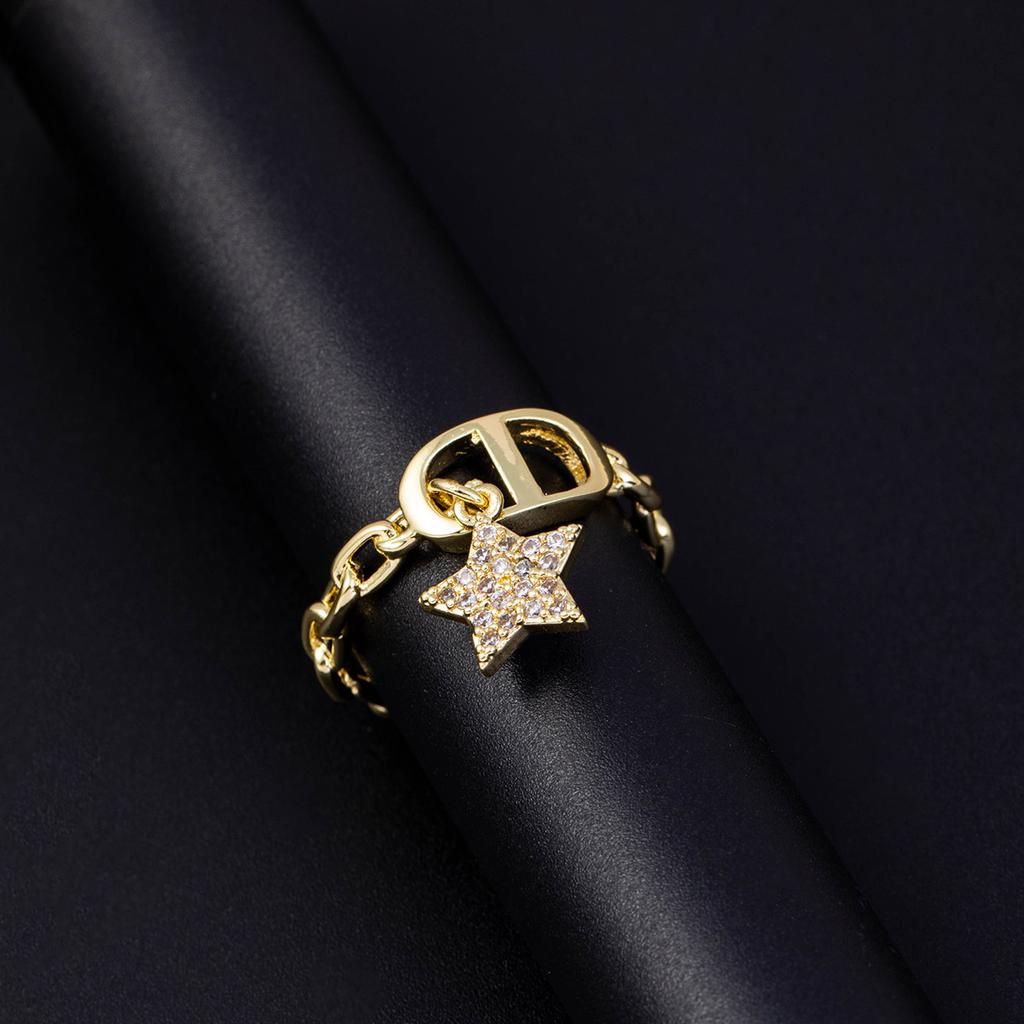 Star Diamond Letter Cd Ring Niche Design Pendant Trendyy Daily Versatile Women's Ring New Open Adjustable Ring