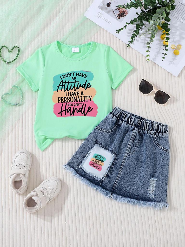 Girls' Casual Denim Skirt Sets - Stylish Children's Clothing Set