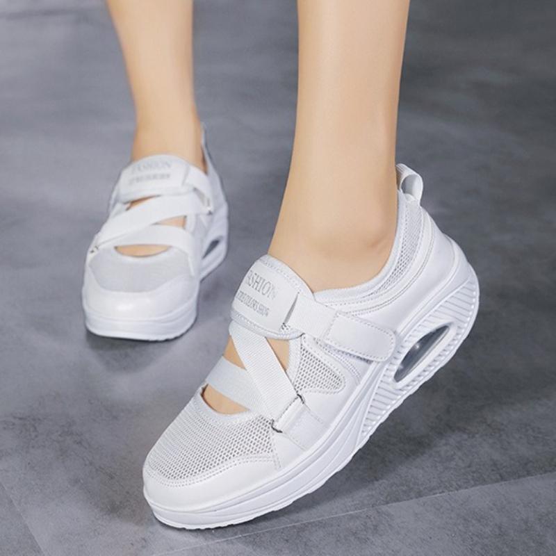 Air Cushion Platform Shoes for Women Breathable Mesh Casual Walking Shoes Elegant Mom Shoes Wedge Heels