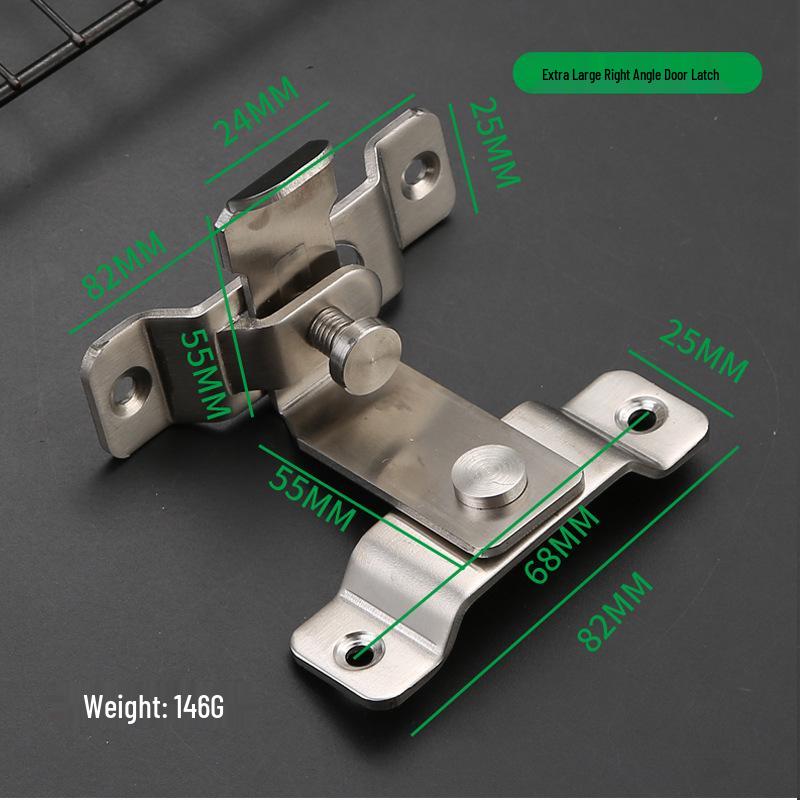 Extra Large Stainless Steel Sliding Door Lock with Right Angle Clasp for Bathroom